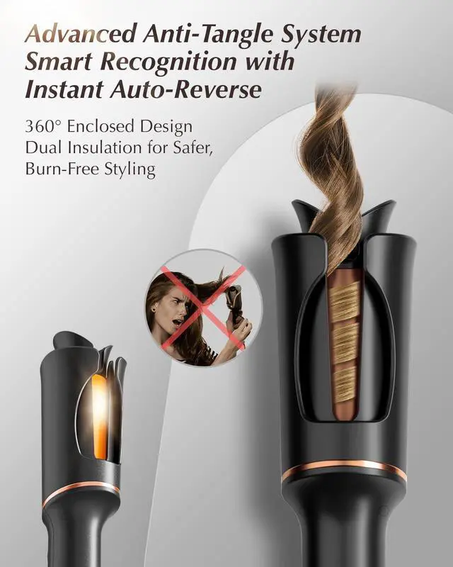 Alt view image 12 of 14 - Automatic Rotating Curling Iron V668 Pro Ceramic Hair Curler with Keratin-Coated Barrel, Digital Temperature Display, Anti-Scald, 590M Ionic, Tangle-Free, Dual Voltage, 1.5 Inch