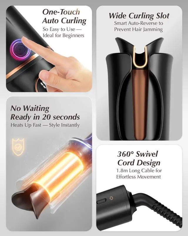 Alt view image 13 of 14 - Automatic Rotating Curling Iron V668 Pro Ceramic Hair Curler with Keratin-Coated Barrel, Digital Temperature Display, Anti-Scald, 590M Ionic, Tangle-Free, Dual Voltage, 1.5 Inch