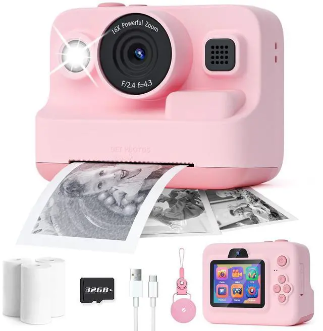 Alt view image 8 of 14 - Kids Camera Instant Print,1080P Kids Instant Cameras that Print Photos,Christmas Birthday Gifts for Girls Age 3-12,Portable Toy for 3 4 5 6 7 8 9 10 Year Old Girls Boys Pink