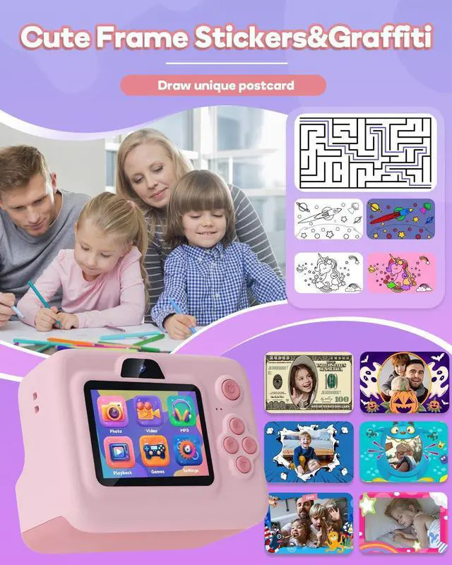 Alt view image 10 of 14 - Kids Camera Instant Print,1080P Kids Instant Cameras that Print Photos,Christmas Birthday Gifts for Girls Age 3-12,Portable Toy for 3 4 5 6 7 8 9 10 Year Old Girls Boys Pink