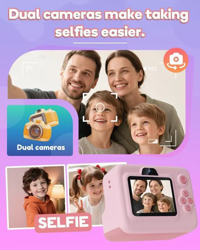 Alt view image 12 of 14 - Kids Camera Instant Print,1080P Kids Instant Cameras that Print Photos,Christmas Birthday Gifts for Girls Age 3-12,Portable Toy for 3 4 5 6 7 8 9 10 Year Old Girls Boys Pink
