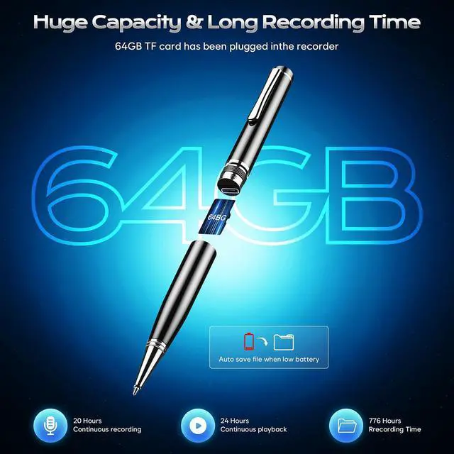 Alt view image 13 of 14 - 64GB Digital Voice Recorder - Digital Voice Activated Recorder with AI-Intelligent Noise Reduction, Voice Activated Sound Audio Tap Recorder Device for Lectures Meetings, Work, Interviews
