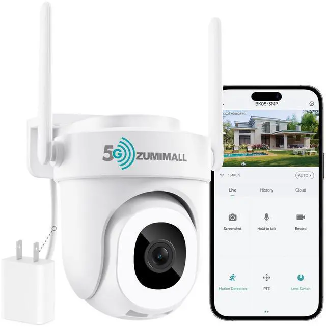 Alt view image 8 of 14 - 3MP Security Camera Outdoor - 360° PTZ Auto Tracking | 24/7 Recording Wired Power, 2.4G/5G Wireless WiFi | Motion & Noise Detection, Color Night Vision, 2-Way Audio | Compatible with Alexa