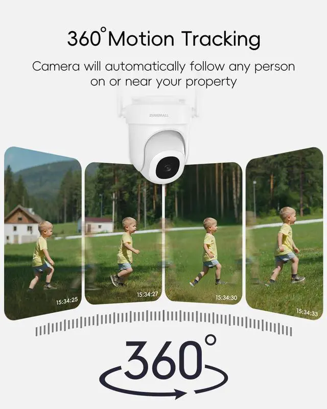 Alt view image 9 of 14 - 3MP Security Camera Outdoor - 360° PTZ Auto Tracking | 24/7 Recording Wired Power, 2.4G/5G Wireless WiFi | Motion & Noise Detection, Color Night Vision, 2-Way Audio | Compatible with Alexa