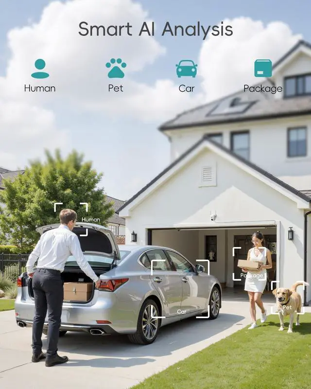 Alt view image 14 of 14 - 3MP Security Camera Outdoor - 360° PTZ Auto Tracking | 24/7 Recording Wired Power, 2.4G/5G Wireless WiFi | Motion & Noise Detection, Color Night Vision, 2-Way Audio | Compatible with Alexa
