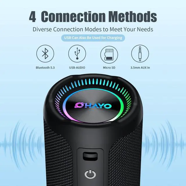 Alt view image 14 of 14 - Bluetooth Speaker Wireless Loud Stereo Sound IPX7 Waterproof Outdoor Portable 25W Super Bass Speakers for Home Party Beach with 24H Playtime Colorful Lights BT 5.3 TWS Pairing Birthday Gift Black