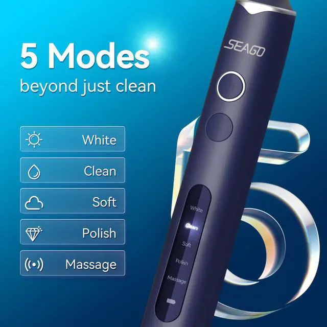 Alt view image 14 of 14 - Rotating Electric Toothbrush with 8 Round Brush Heads, with 5 Cleaning Modes, Sonic Technology Whitening Teeth in 14 Days, for Adult and Kids, SG-2603 (Blue)