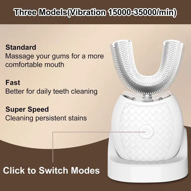 Alt view image 9 of 12 - Ultrasonic Toothbrush for Adults, U-Shaped Hands-Free Design 360° Clean Teeth Fast, 3 Modes for Whitening,Electric Automatic Toothbrush Set for Home or Travel(White)