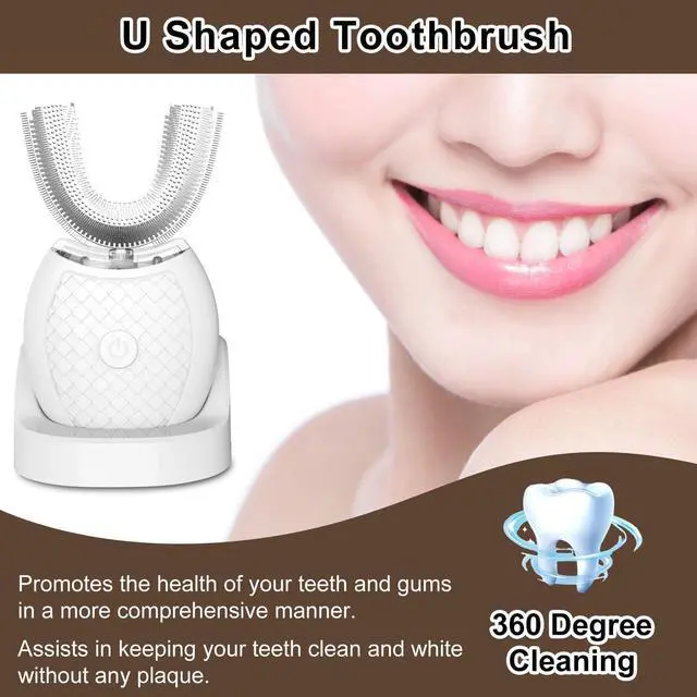 Alt view image 10 of 12 - Ultrasonic Toothbrush for Adults, U-Shaped Hands-Free Design 360° Clean Teeth Fast, 3 Modes for Whitening,Electric Automatic Toothbrush Set for Home or Travel(White)