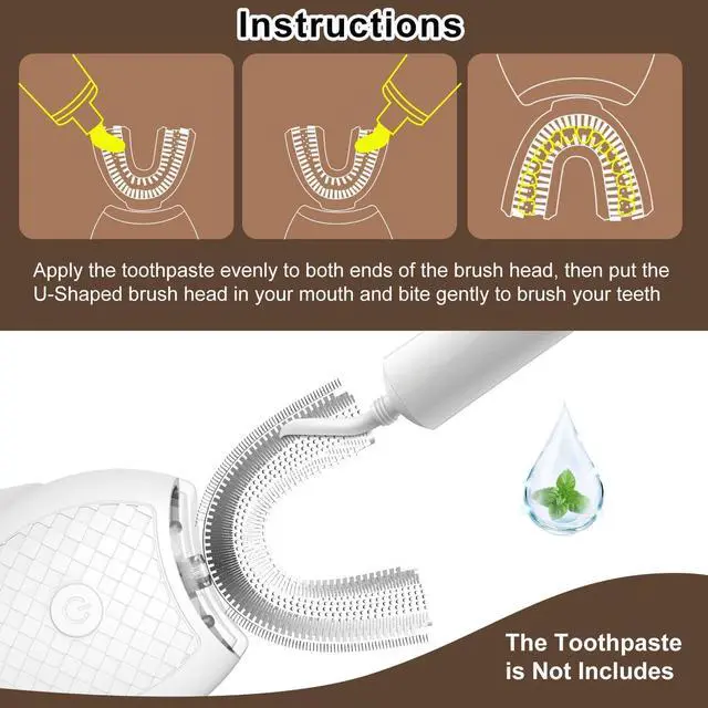 Alt view image 12 of 12 - Ultrasonic Toothbrush for Adults, U-Shaped Hands-Free Design 360° Clean Teeth Fast, 3 Modes for Whitening,Electric Automatic Toothbrush Set for Home or Travel(White)