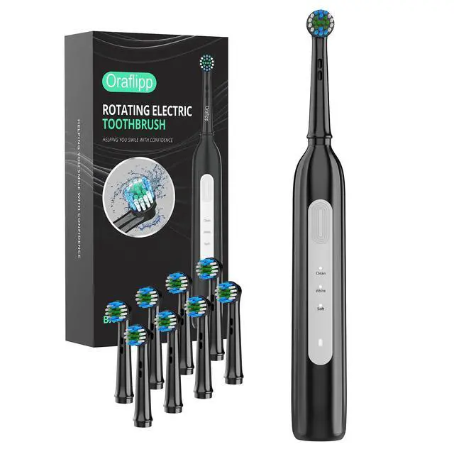Alt view image 8 of 14 - Rotating Electric Toothbrush - 3 Cleaning Modes, Smart Memory & 2-Minute Timer, Type-C Rechargeable Sonic Toothbrush with Low Battery Alert, Includes 8 Replacement Brush Head (Black)