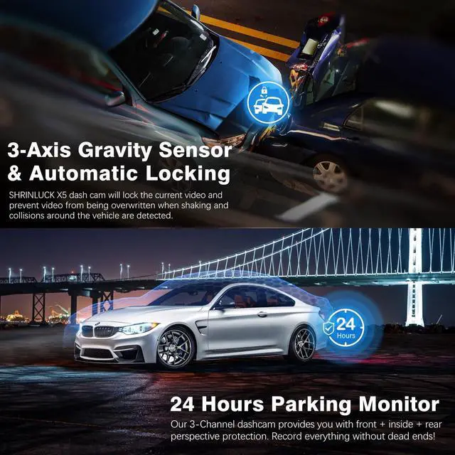 Alt view image 13 of 14 - 4K+1080P+1080P 5.8GHz WiFi Dash Cam Front and Rear Inside, Free 64G SD Card, 4K UHD 3 Channel Dash Camera for Cars, 360° All Sides Dashcam, G-Sensor, Night Vision, WDR, 24H Parking Monitor