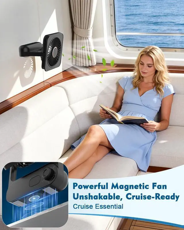 Alt view image 9 of 14 - Magnetic Cruise Desk Mini Fan, 4000mAh Ultra-Slim Travel Fan Rechargeable, 0-100 Speeds, 270° Adjustable Portable Fan for Ship Cabin, Bedroom Sleeping, Camping, Travel & Cruise Essentials 2026, Black