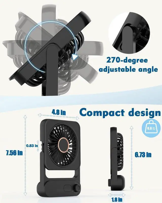 Alt view image 10 of 14 - Magnetic Cruise Desk Mini Fan, 4000mAh Ultra-Slim Travel Fan Rechargeable, 0-100 Speeds, 270° Adjustable Portable Fan for Ship Cabin, Bedroom Sleeping, Camping, Travel & Cruise Essentials 2026, Black