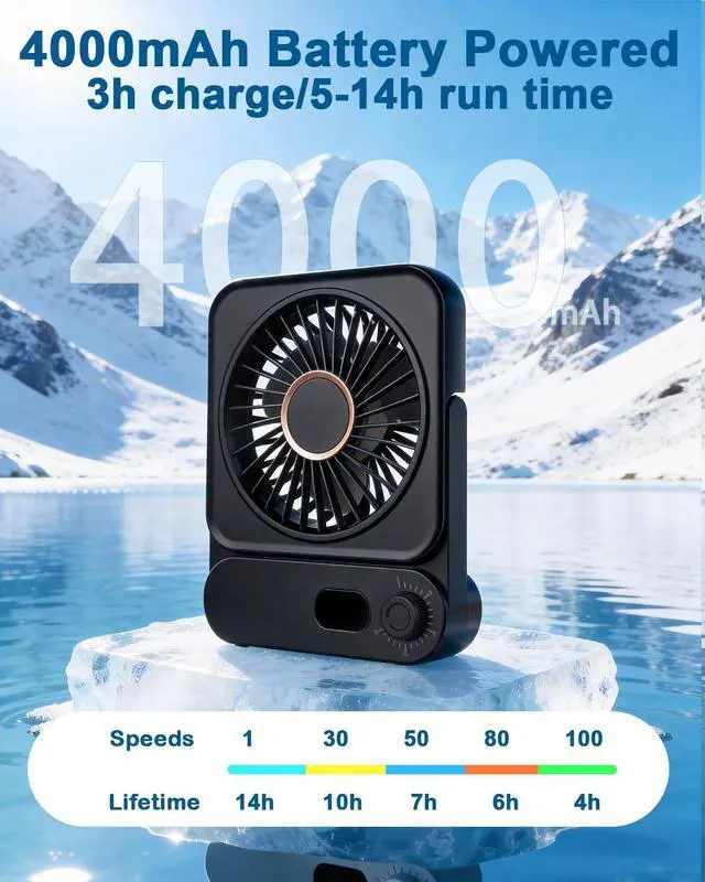 Alt view image 14 of 14 - Magnetic Cruise Desk Mini Fan, 4000mAh Ultra-Slim Travel Fan Rechargeable, 0-100 Speeds, 270° Adjustable Portable Fan for Ship Cabin, Bedroom Sleeping, Camping, Travel & Cruise Essentials 2026, Black