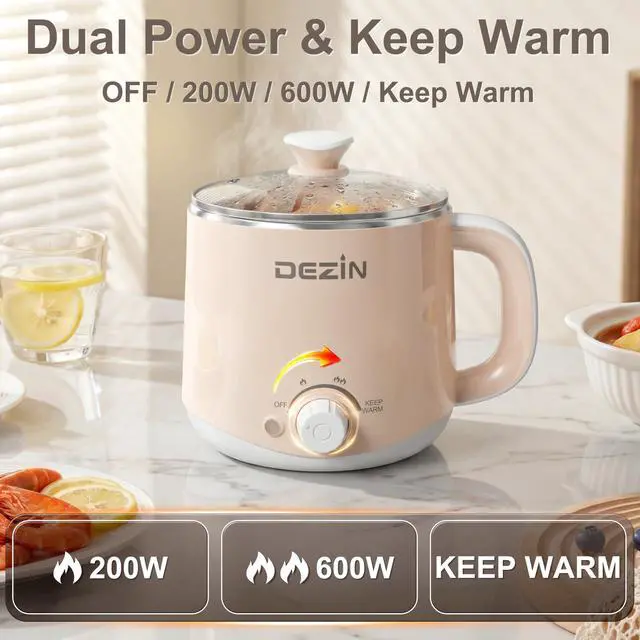 Alt view image 11 of 14 - Electric Pot, 1.6L Ramen Cooker, Hot Pot Electric Stainless Steel, Multifunctional Cooker for Egg, Pasta, Soup, Porridge, Oatmeal with Temperature Control and Keep Warm Function