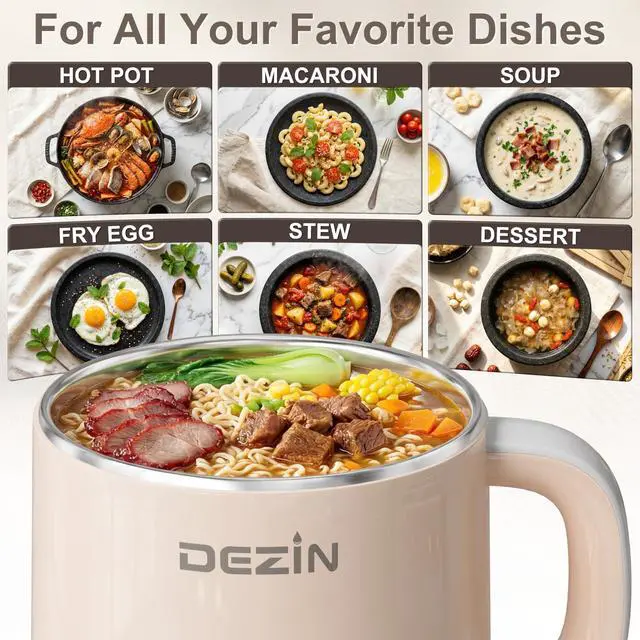 Alt view image 12 of 14 - Electric Pot, 1.6L Ramen Cooker, Hot Pot Electric Stainless Steel, Multifunctional Cooker for Egg, Pasta, Soup, Porridge, Oatmeal with Temperature Control and Keep Warm Function