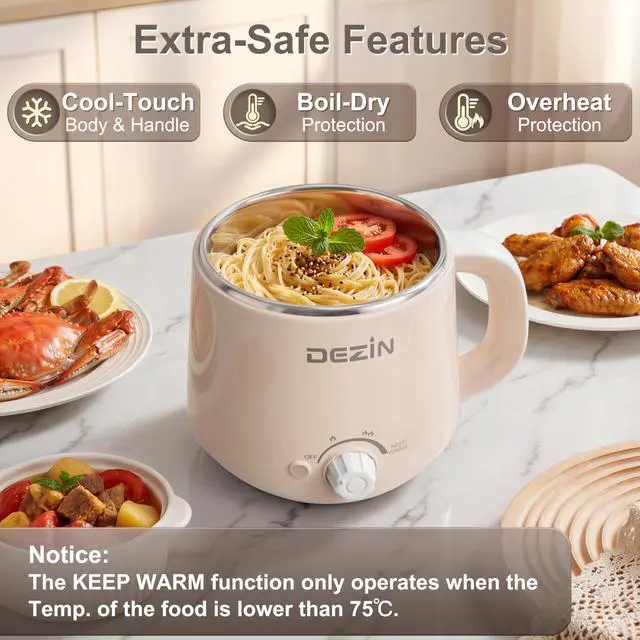 Alt view image 14 of 14 - Electric Pot, 1.6L Ramen Cooker, Hot Pot Electric Stainless Steel, Multifunctional Cooker for Egg, Pasta, Soup, Porridge, Oatmeal with Temperature Control and Keep Warm Function