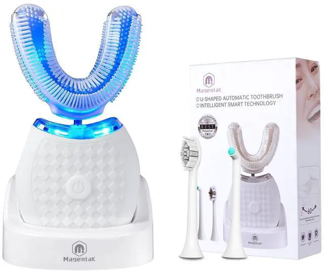 Alt view image 7 of 12 - Ultrasonic Toothbrush for Adults, U-Shaped Hands-Free Design 360° Clean Teeth Fast, 3 Modes for Whitening,Electric Automatic Toothbrush Set for Home or Travel(White)