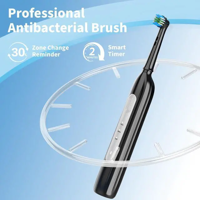 Alt view image 11 of 14 - Rotating Electric Toothbrush - 3 Cleaning Modes, Smart Memory & 2-Minute Timer, Type-C Rechargeable Sonic Toothbrush with Low Battery Alert, Includes 8 Replacement Brush Head (Black)