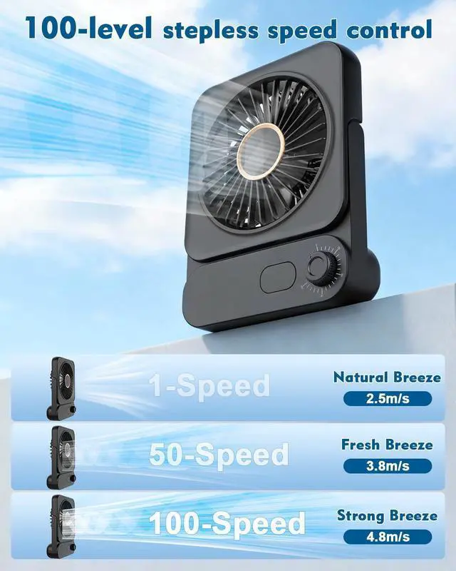 Alt view image 13 of 14 - Magnetic Cruise Desk Mini Fan, 4000mAh Ultra-Slim Travel Fan Rechargeable, 0-100 Speeds, 270° Adjustable Portable Fan for Ship Cabin, Bedroom Sleeping, Camping, Travel & Cruise Essentials 2026, Black