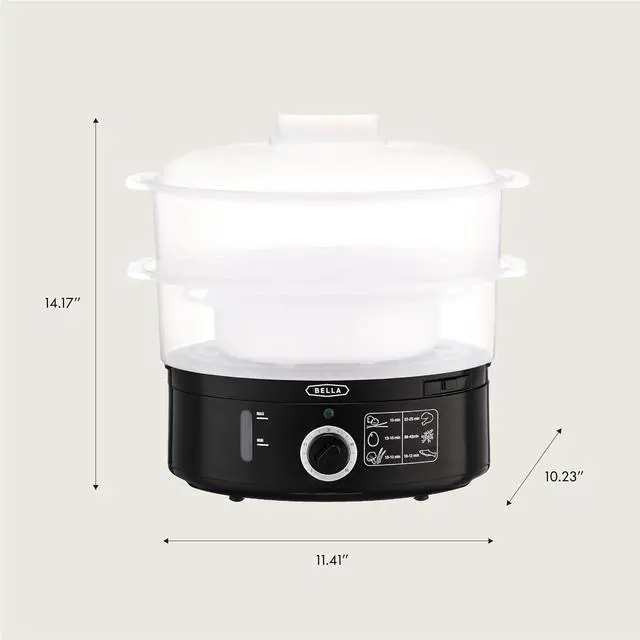 Alt view image 9 of 14 - Two Tier Food Steamer with Stackable Baskets & Removable Base for Fast Simultaneous Cooking - Auto Shutoff & Boil Dry Protection, 7.4 QT, Black