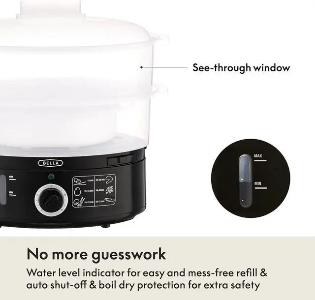 Alt view image 12 of 14 - Two Tier Food Steamer with Stackable Baskets & Removable Base for Fast Simultaneous Cooking - Auto Shutoff & Boil Dry Protection, 7.4 QT, Black
