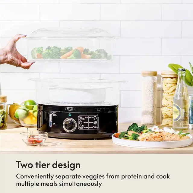 Alt view image 10 of 14 - Two Tier Food Steamer with Stackable Baskets & Removable Base for Fast Simultaneous Cooking - Auto Shutoff & Boil Dry Protection, 7.4 QT, Black