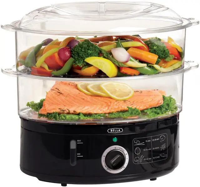 Alt view image 8 of 14 - Two Tier Food Steamer with Stackable Baskets & Removable Base for Fast Simultaneous Cooking - Auto Shutoff & Boil Dry Protection, 7.4 QT, Black