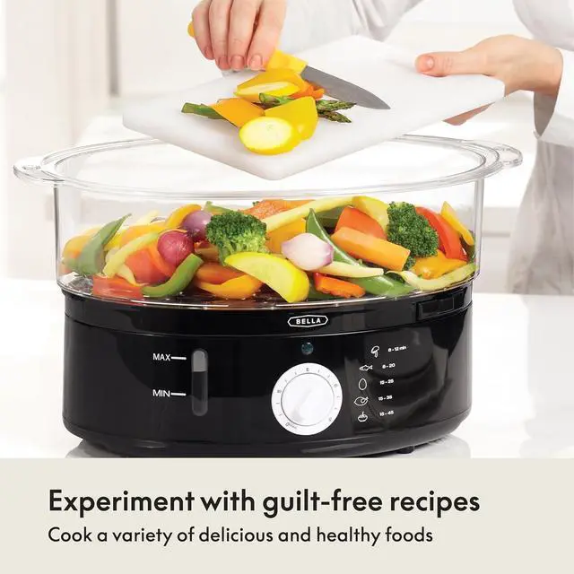 Alt view image 13 of 14 - Two Tier Food Steamer with Stackable Baskets & Removable Base for Fast Simultaneous Cooking - Auto Shutoff & Boil Dry Protection, 7.4 QT, Black