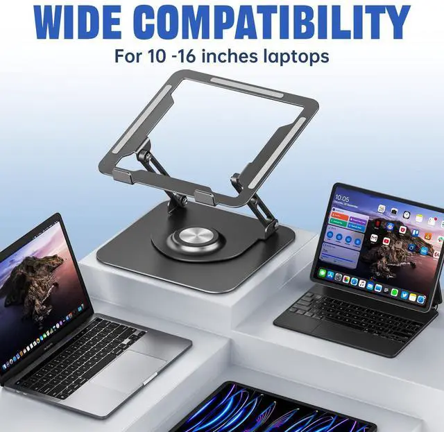 Alt view image 13 of 14 - Laptop Stand for Desk, Adjustable Computer Stand with 360° Rotating Base, Ergonomic Laptop Riser for Collaborative Work, Foldable & Portable Laptop Stand, fits for All 10-16" Laptops (Grey)