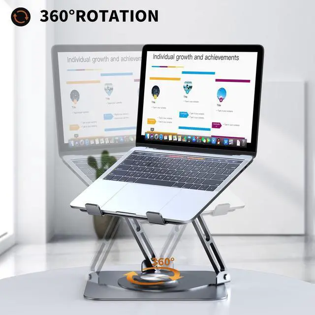 Alt view image 9 of 14 - Laptop Stand for Desk, Adjustable Computer Stand with 360° Rotating Base, Ergonomic Laptop Riser for Collaborative Work, Foldable & Portable Laptop Stand, fits for All 10-16" Laptops (Grey)