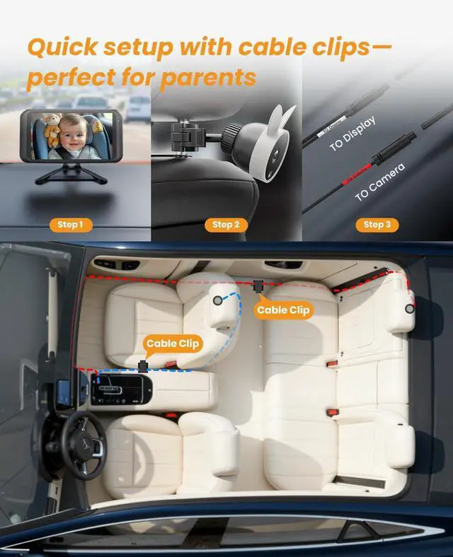 Alt view image 12 of 14 - USB Car Camera for Baby : 4.5" Baby Car Camera with 1080P Crystal Clear Mirror View, Easy Installation Carseat Rear Facing Moitor for Kids, HD IR Night Vision Backseat Monitor