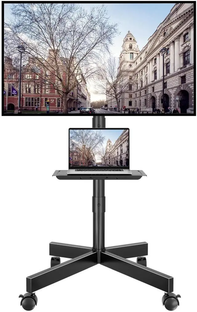 Alt view image 8 of 14 - Mobile TV Stand with Tilt, Rolling TV Stand on Wheels for 2360 Inch LED LCD TVs, Portable TV Cart with Adjustable Media Shelf for Living Room, Bedroom, Office, Holds 88 lbs, Max VESA 400x400mm