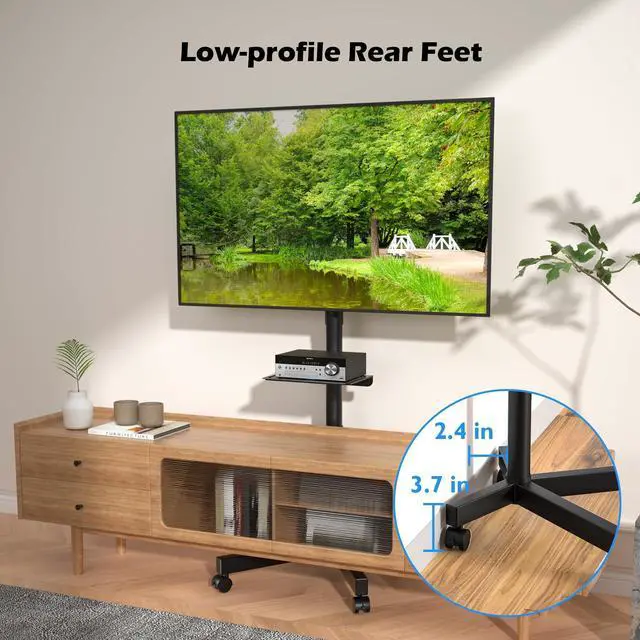 Alt view image 13 of 14 - Mobile TV Stand with Tilt, Rolling TV Stand on Wheels for 2360 Inch LED LCD TVs, Portable TV Cart with Adjustable Media Shelf for Living Room, Bedroom, Office, Holds 88 lbs, Max VESA 400x400mm