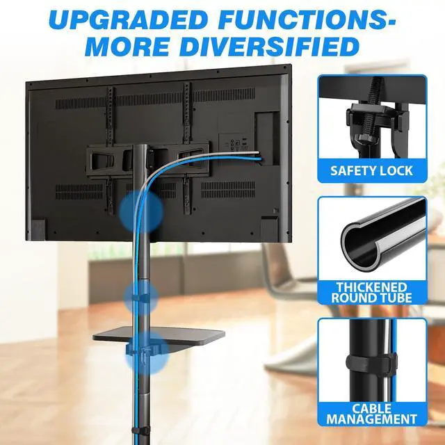 Alt view image 13 of 14 - Mobile TV Stand for 23-60 Inch LCD LED Flat/Curved Panel Screen TVs up to 88 lbs, Rolling TV Stand with Adjustable Shelf & Tilt, Portable Floor Stand on Wheels for Bedroom, Living Room, Office