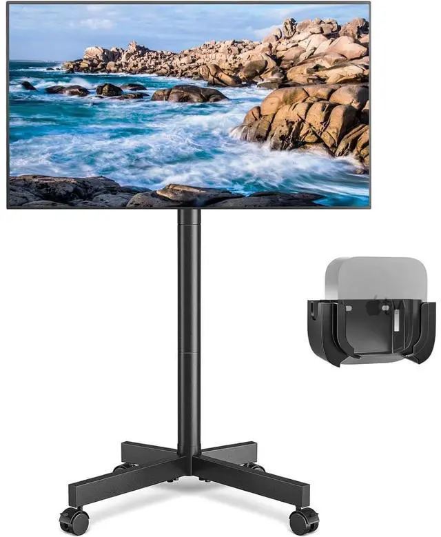 Alt view image 8 of 14 - Mobile TV Cart Rolling TV Stand for 23-65 Inch Screens, Portable TV Stand on Wheels with Tilt and Height Adjustable, Outdoor TV Mount Stand Holds up to 88 lbs for Home Office MAX VESA 400x400mm