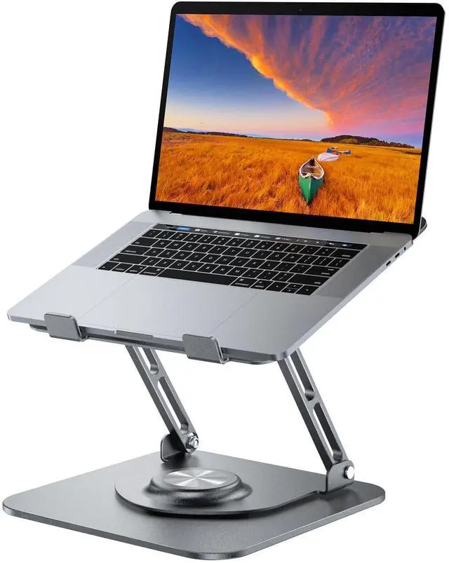 Alt view image 8 of 14 - Laptop Stand for Desk, Adjustable Computer Stand with 360° Rotating Base, Ergonomic Laptop Riser for Collaborative Work, Foldable & Portable Laptop Stand, fits for All 10-16" Laptops (Grey)