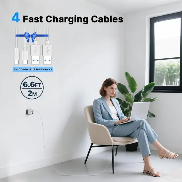 Alt view image 9 of 12 - 2 Pack 200W USB C Charger Block, Adapter for iPhone 17/16/15 Pro Max Charger Fast Charging, Foldable 4-Port GaN5 Fast Charging Block, Dual 65W Laptop Super Fast Charger Type C for MacBook Pro/Air iPad