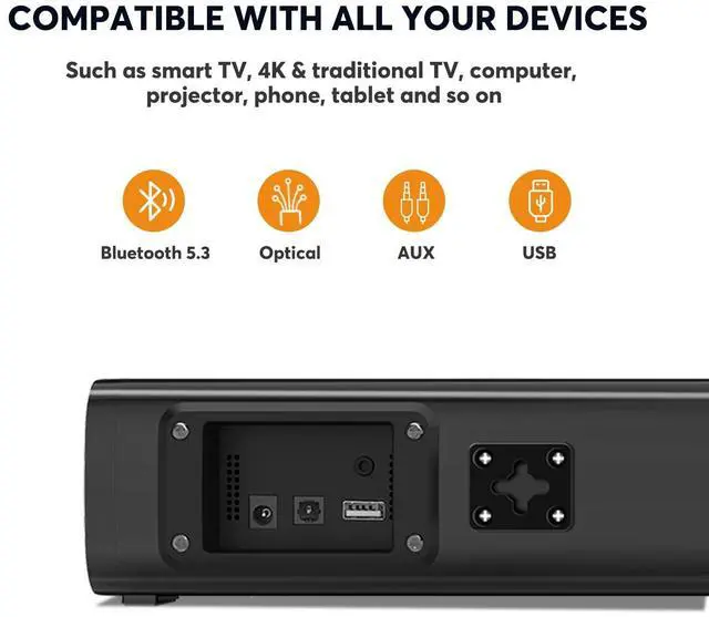 Alt view image 11 of 14 - 2.1 Sound Bars for TV, Built-in Subwoofer, 6 Levels Voice Enhancement, 16 Inches TV Soundbar Speakers with Bluetooth 5.3/Optical/AUX/USB Connection, Wall Mount, 3 EQ Modes, S100