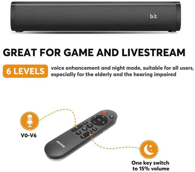 Alt view image 10 of 14 - 2.1 Sound Bars for TV, Built-in Subwoofer, 6 Levels Voice Enhancement, 16 Inches TV Soundbar Speakers with Bluetooth 5.3/Optical/AUX/USB Connection, Wall Mount, 3 EQ Modes, S100