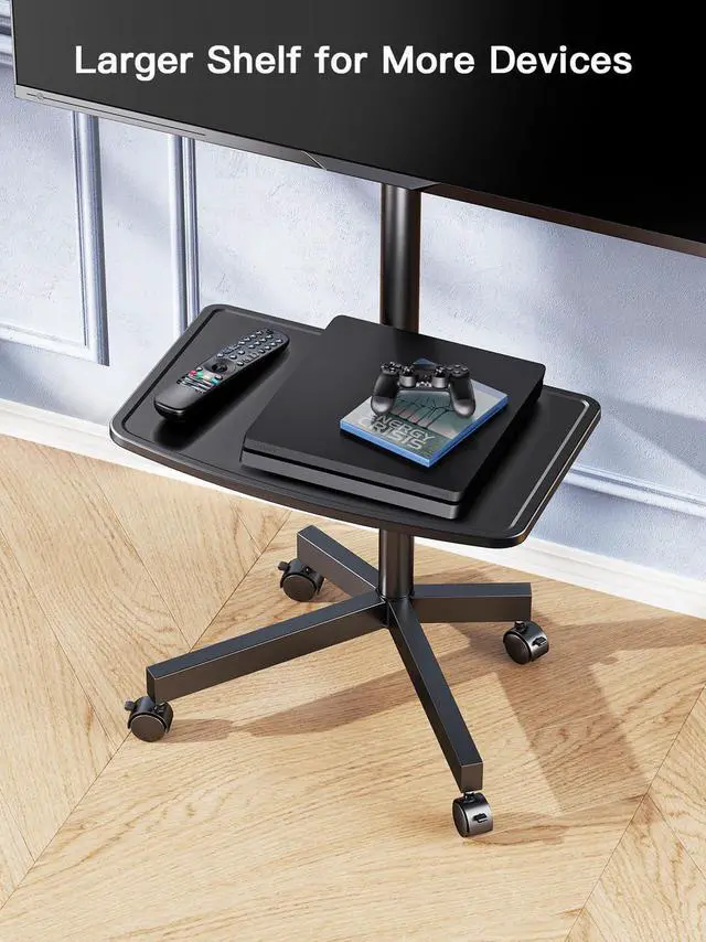 Alt view image 13 of 15 - Rolling TV Stand on Wheels for 23-60 Inch Flat Curved Screen TVs, Mobile TV Cart Holds up to 99 lbs -Portable TV Stand Adjustable Height with Shelf/Tray, Max VESA 400x400mm, PSTVMC04
