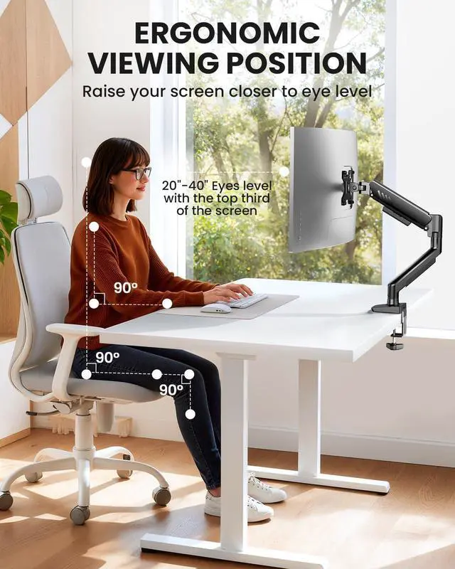 Alt view image 14 of 14 - Single Monitor Arm, Fully Adjustable Monitor Mount for 1334 Inch Screens, Fast Install Computer Monitor Stand with Tool-Free VESA Mount, Cable Management, Holds 19.8 lbs, Max VESA 100x100mm