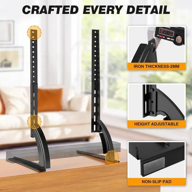 Alt view image 12 of 14 - TV Stand Mount, Universal TV Stand Tabletop for 22 to 65 inch Plasma LCD LED Flat Screen TVs, Strong TV Legs Holds up to 88lbs, Height Adjustable TV Base, Max VESA 800 x 500mm