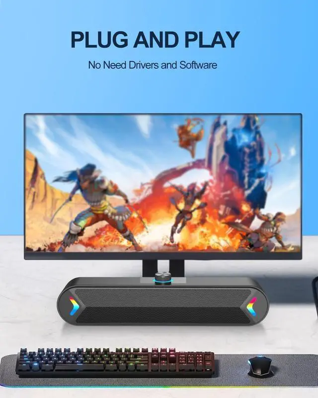 Alt view image 9 of 12 - Computer Speakers,PC Speakers for Desktop,Wired USB-Powered Sound-bar for Computer with 10W Stereo Sound and Colorful Light,Plug-n-Play (A39PRO /Black)