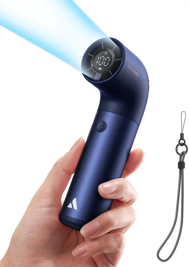 Alt view image 8 of 14 - Portable Handheld Fan, Powerful Turbo Air Tube Fan, 19000 RPM High Speed Aero Pro, 15H Max Cooling Time, 6 Speeds Aluminum Case, Mini Pocket Design, for Travel Beach Outdoor Activities -Blue