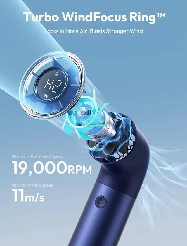 Alt view image 10 of 14 - Portable Handheld Fan, Powerful Turbo Air Tube Fan, 19000 RPM High Speed Aero Pro, 15H Max Cooling Time, 6 Speeds Aluminum Case, Mini Pocket Design, for Travel Beach Outdoor Activities -Blue