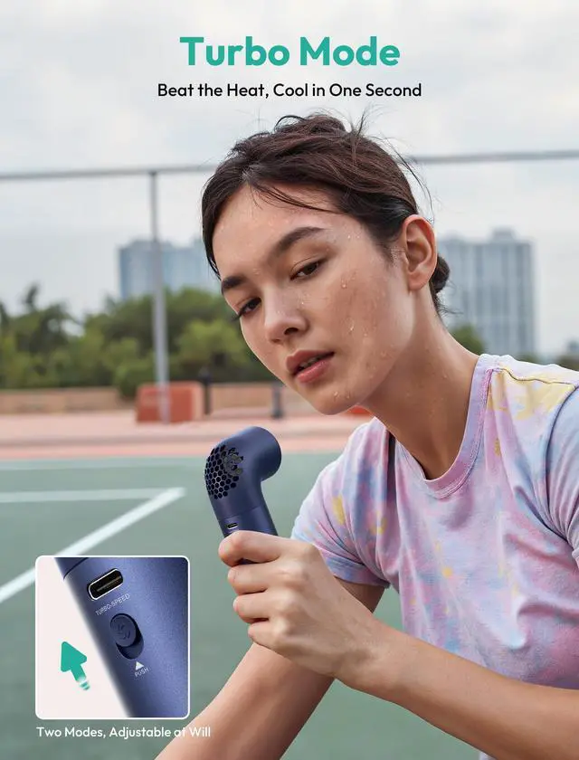 Alt view image 12 of 14 - Portable Handheld Fan, Powerful Turbo Air Tube Fan, 19000 RPM High Speed Aero Pro, 15H Max Cooling Time, 6 Speeds Aluminum Case, Mini Pocket Design, for Travel Beach Outdoor Activities -Blue