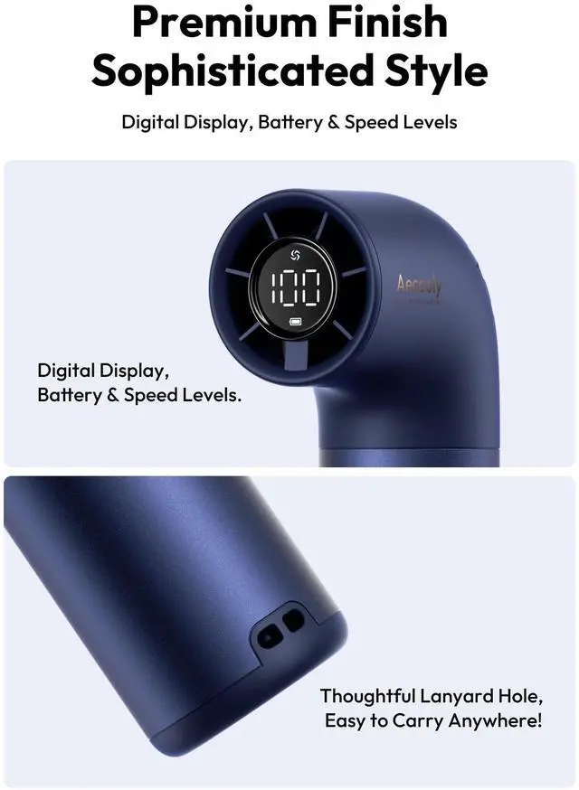 Alt view image 14 of 14 - Portable Handheld Fan, Powerful Turbo Air Tube Fan, 19000 RPM High Speed Aero Pro, 15H Max Cooling Time, 6 Speeds Aluminum Case, Mini Pocket Design, for Travel Beach Outdoor Activities -Blue
