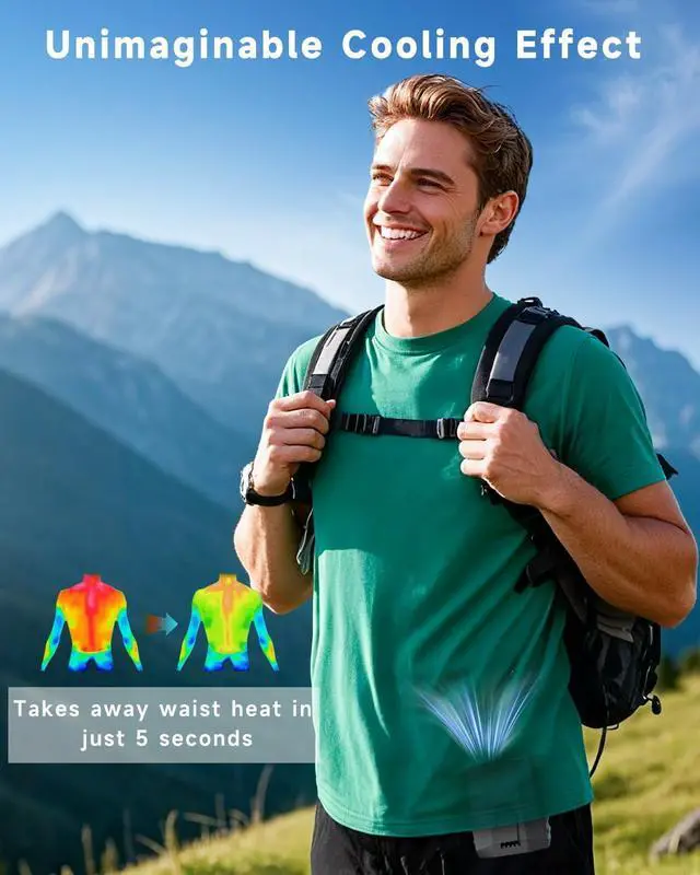 Alt view image 11 of 12 - 2026 Smart Portable Rechargeable Fan with LED Light & 25H Runtime, 4-Speed 9200RPM Turbo Cooling Personal Waist Fan, Wearable Neck & Belt Clip for Camping, Outdoor, Hiking - Black